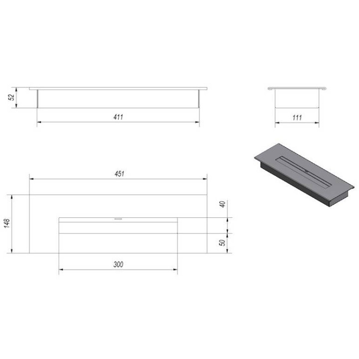 Dimensiones quemador de bioetanol largo